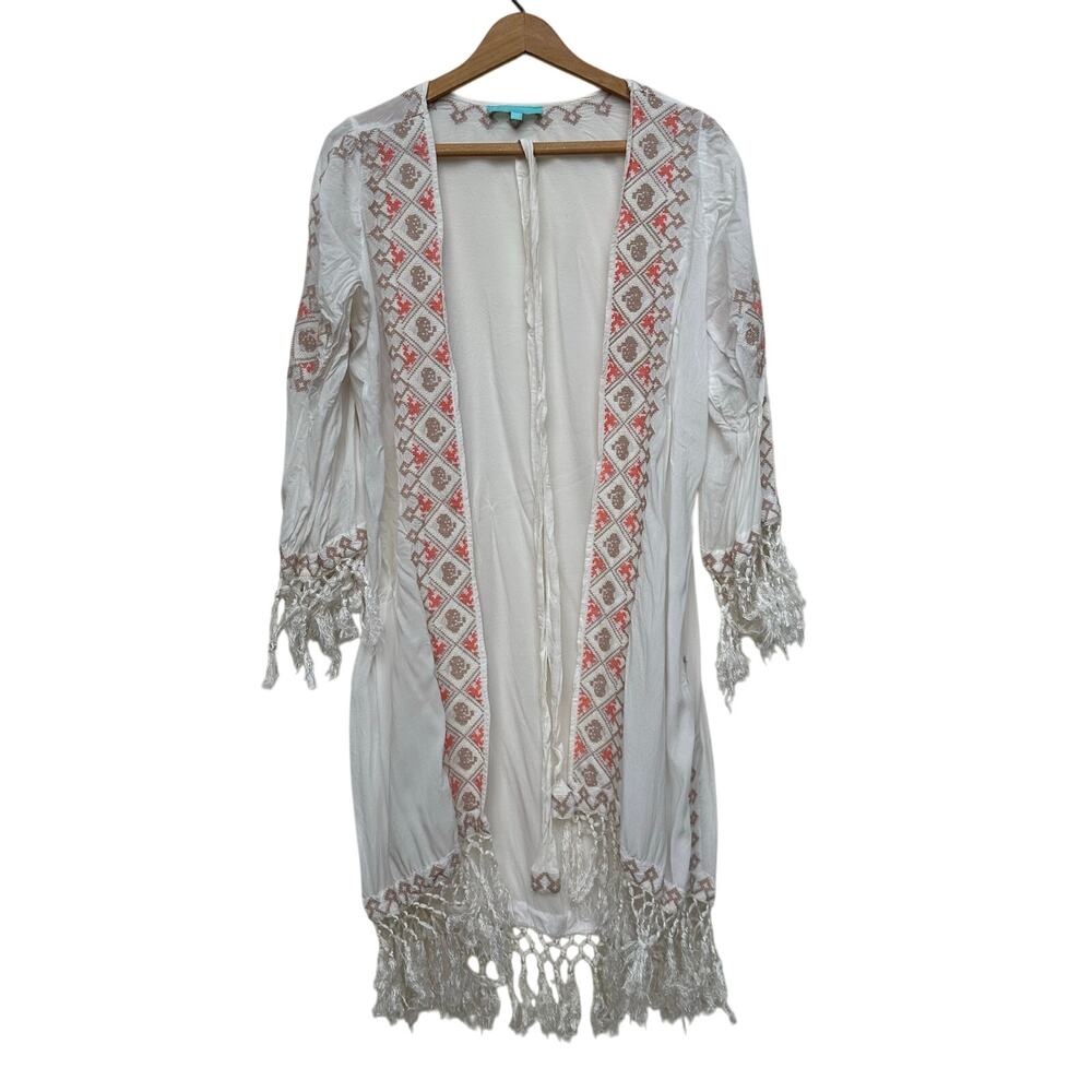 Melissa Odabash White Embroidered Kimono Cover-Up – One Size